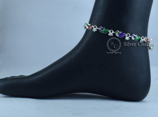 Agra Fancy peacock Floral silver anklet